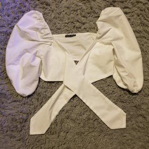 FREE ADD-ON, White SHEIN shrug with puffy sleeves, L